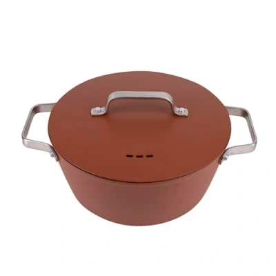 Imagen de San Ignacio Agros Cacerola con Tapa 28cm Fabricada En Aluminio Forjado Interior Quantanium Recubrimiento Negro Exterior Color Terracota Inducción Mango Largo De Chapa Lisboa