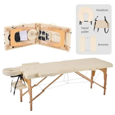 Imagen de YOUNIKE Camilla de Masaje Plegable Portátil Profesionales Estetica 2 Zonas Fisioterapia Tatuaje Massage Table para Pestañas Ajustable Altura y Reposabrazos Extraíbles Beige