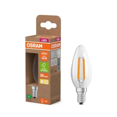 Imagen de OSRAM LED Superstar Classic Lámpara B 40 en forma clásica de mini vela, cuerpo vidrio transparente, 2,2 W, 470 lm, E14, 2700 K para luz blanca cálida, EEK A, 35 mm diámetro, paquete 6