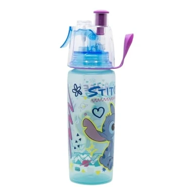 Imagen de Botella de agua plástico infantil con boquilla para beber y botón pulverizar 575 ml Stitch