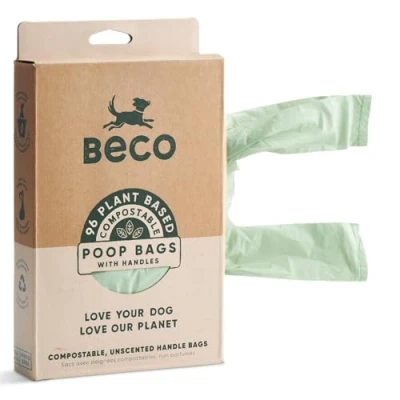 Imagen de Beco Bolsas compostables para excrementos el hogar 96 Embalaje suelto con asas de perro sin perfume, verde