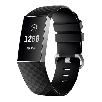 Imagen de INF Correa Compatible con Fitbit Charge 3/4, de Reloj para Mujer y Hombre, Silicona, Grande, Negra