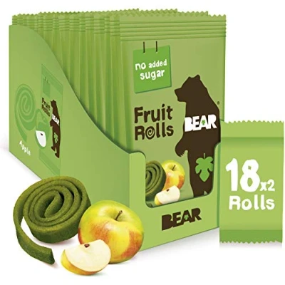 Imagen de BEAR Rollitos de Fruta Sabor Manzana Ingredientes 100% Naturales Snacks para Niños y Adultos 18 bolsitas 20g 360g