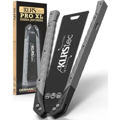 Imagen de KLRStec Sierra japonesa PRO XL Hoja de dentada doble cara [240mm] acero al carbono tracción plegable con mango TPU antideslizante