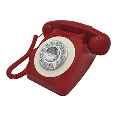 Imagen de Benross 44510 Teléfono clásico Retro con Cable, Sonido de Timbre clásico, marcación por botón, función remarcado, fácil configuración, Color Rojo