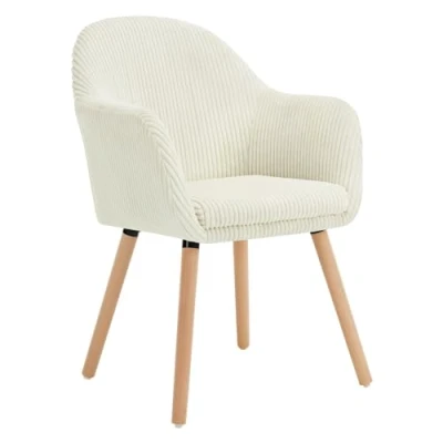 Imagen de WOLTU Silla de Comedor Estilo Vintage Juego 1, Cocina, Nordica con Respaldo y Reposabrazos, Tela Pana, Estructura Madera, Sillas para Tocador, Escritorio, Crema, EZS26cm 1