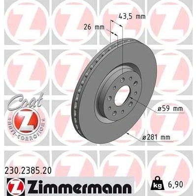 Imagen de ZIMMERMANN COAT Z 230.2385.20 Disco de freno 281 26 10/5 5 98 ventilación interna revestido FIAT: Tipo Familiar, Hatchback, Berlina