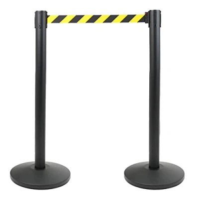 Imagen de Danieli Postes separadores con Cinta extensible hasta 3 m, retráctil y sistema de seguridad Poste negro base reforzada separadora para ámbitos diversos (amarillo negro)