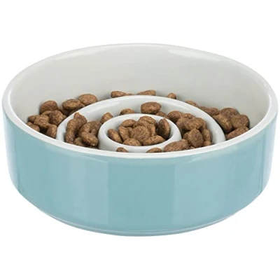 Imagen de Trixie Slow Feeding Comedero Cerámica, Gris/Azul, 0,9 l/ø 17 cm