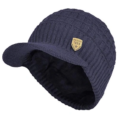 Imagen de Yixda Gorro de invierno para hombre con visera punto cálido forro polar, marine, Talla única