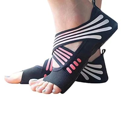 Imagen de ABIRAM Calcetines de yoga sin dedos antideslizantes y correas, para pilates, barra, ballet, bikram, entrenamiento mujeres