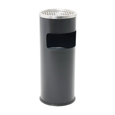 Imagen de Danieli Store Cenicero de Pie Rodondo Negro para Exteriores Ø24,7x60,2 cm Exterior con Papelera Extraíble Rejilla Apagar Cigarrillos 10L
