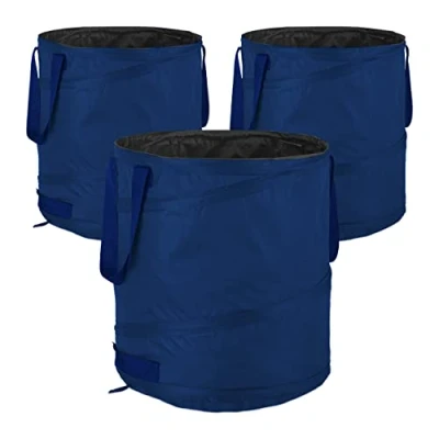 Imagen de Relaxdays Bolsas Jardín, Auto desplegables, Set3, 85L, Sacos Hojas PopUp, Asas, Resistentes Rayos UV, Impermeables, Azul