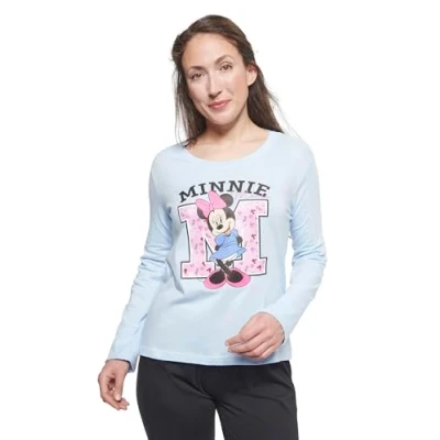Imagen de pijama de Minnie Mouse Disney para mujer, conjunto manga larga, parte superior con pantalón, azul/negro, azul y negro, S