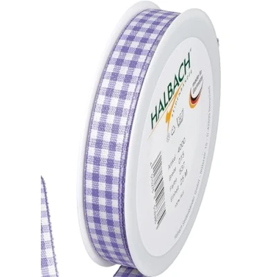 Imagen de Halbach Seidenbänder Vichy Cinta de regalo a cuadros (lavanda) Ancho 15 mm x largo 25 m hecha en Alemania muchos colores
