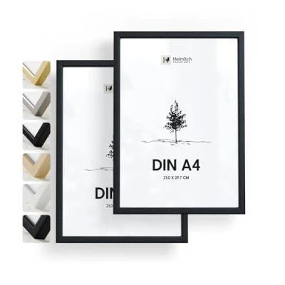 Imagen de Heimlich® 2xMarco de fotos A4 Negro Madera marcos cuadros Vidrio Acrílico Irrompible Grano Visible Duradero Fácil Colgar Para Decoración Pared y Hogar marco