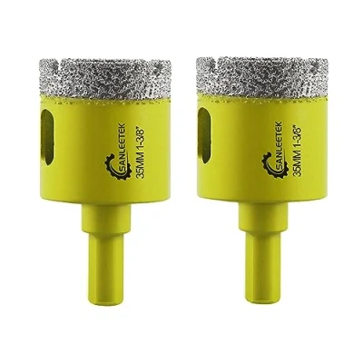 Imagen de Juego de Brocas Diamante Seco 2piezas 35mm Sierra Perforadora con Vástago Triangular para Cerámica Porcelana Granito Mármol Cuarzo Gres SANLEETEK