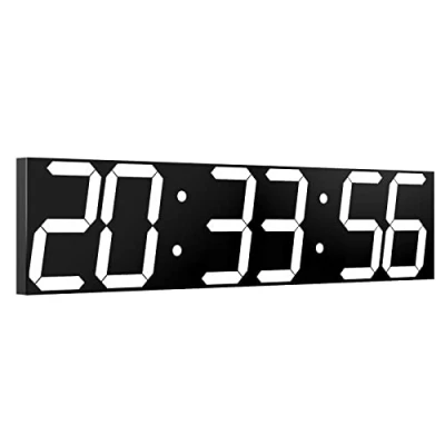 Imagen de CHKOSDA Reloj Digital LED de Gran tamaño con atenuador automático, Temporizador Cuenta Regresiva Control Remoto, 27 Pulgadas Ancho, 6 dígitos, Fecha y Temperatura（Blanco）