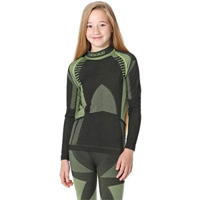 Imagen de Ladeheid Camiseta Térmica Mangas Largas Ropa Interior Unisexo Niños LASS0008 (Negro/Verde, 122 128)