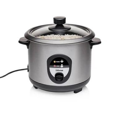 Imagen de Tristar RK 6126 Arrocera, Capacidad 1 litro, Función para Mantener el Calor, Apagado Automático, Incluye Taza Medidora, Espátula y Cuchara, revestimiento antiadherente del recipiente, 400 W, Plateado