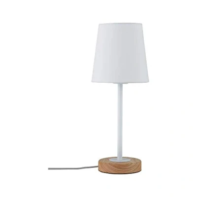 Imagen de Paulmann 79636 Neordic Stellan máx. 1x20 W, luminaria de sobremesa E27, lámpara para mesita Noche, Blanco 230 V Tela/Metal/Madera, sin Fuente luz