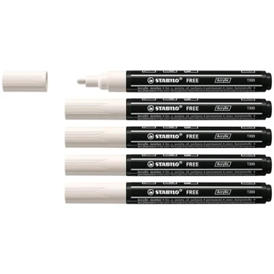 Imagen de Marcador acrílico STABILO FREE Acrylic T300 Punta redonda 2 3mm Caja con 5 unidades color blanco