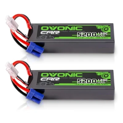 Imagen de OVONIC 2s Lipo batería de polímero litio (7,4 V, 5200 mAh, 120 C, con conector EC5, litio, para vehículos teledirigidos, camiones, quadcopter, helicópteros,