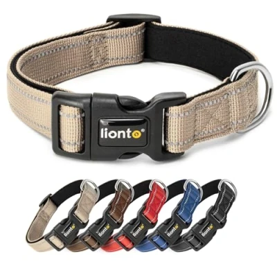 Imagen de lionto Collar de Perro Acolchado Nylon Reflectante Impermeable Ajustable, Tamaño XS, Beige