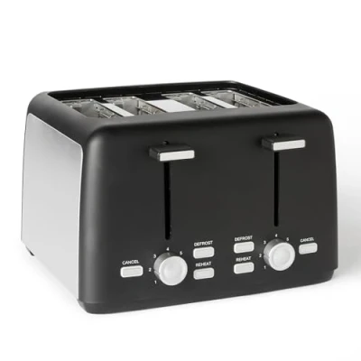 Imagen de Amazon Basics Tostadora 4 Rebanadas con 7 Niveles de Tostado y Bandeja para Migas Extraíble, Ranuras Extra Anchas, 800W, Negro