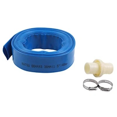 Imagen de KATSU Manguera Plana para Descarga de Agua 10 m x 38 mm, con 2 Clips y Conector, Se Adapta a Bombas Sumergibles Otras Drenar Estanques, Riego Jardines, Piscinas, Azul 664443