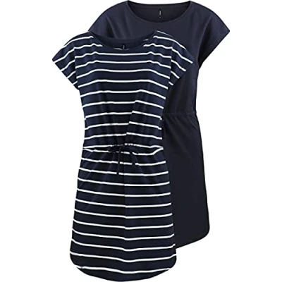 Imagen de ONLY OnlMAY S/S Vestido de verano para mujer, paquete 2 unidades, tallas XS, S, M, L, XL, XXL, a rayas, negro, 100 % algodón, M