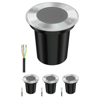 Imagen de ledscom.de 4 unidades Lámpara empotrada en el suelo BOLI para exteriores, IP67, acero inoxidable, redonda, 108mm Ø, 1x GU10 máx. 15W, esmerilado