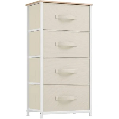 Imagen de YITAHOME Cajonera de Tela,Cómoda Tela,Unidad almacenamiento tela,con 4 cajones Extraíbles,con Parte Superior Mader,Cómoda para Sala Estar,Dormitorio, habitación Infantil,Blanco crema
