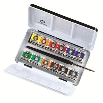 Imagen de Royal Talens Rembrandt Professional Caja de 12 sartenes con cepillo sable (metal, juego básico)