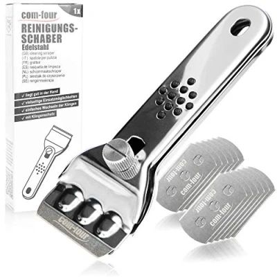 Imagen de COM FOUR® Raspador de acero inoxidable con mango antideslizante para vitrocerámica cuchillas recambio (01 piezas + 12 cuchillas)