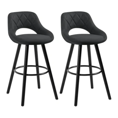 Imagen de WOLTU 2X Taburetes de Bar con Respaldo Sillas Cocina Juego 2 Altos Marco Madera Maciza Tela Silla Diseño Antracita BH291an