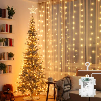 Imagen de Aigostar cortina luces navidad, 2M*2M, 8 Modos Cadena de con Remoto, 200 LED, temporizador, arbol navidad Resistente al Agua, para exterior y Interior, decoracion Fiestas