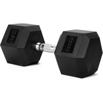 Imagen de TREXO Mancuerna de 22,5 kg Hexagonal Duradera Hierro Fundido con Revestimiento Goma para Entrenamiento Fuerza en Casa Mango Ergonómico Estable y Versátil Hex