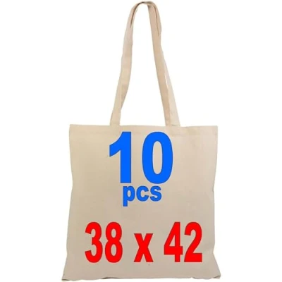 Imagen de Contenido: Bolsas con asas de algodón natural (38 x 42 cm, 10 unidades)