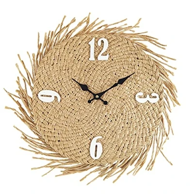 Imagen de Rebecca Mobili Reloj de Pared, MDF, Relojes Pared Paja, Beige, Estilo Rústico, Mobiliario para Cocina y Salón Tamaño: 45 x 4,5 cm (A AN FON) Art. RE6593