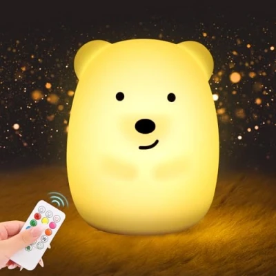 Imagen de Luz Nocturna Infantil Recargable, 9 Colores Quitamiedos Infantil, de Noche para Niños, Lampara Bebe Silicona, con Temporizador, Control Remoto y Táctil, Regalos Niñas Niños