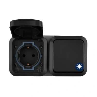 Imagen de REV 0004970400 AquaStorm Socket Interruptor A/W Combi, IP55, Montaje en Superficie Horizontal, Antracita