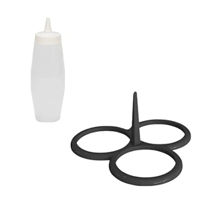 Imagen de patisse 719232 Juego de moldes para 3 blinis/mini panqueques simultáneos, silicona Starflex negro, Ø10 cm con botella graduada 350 ml