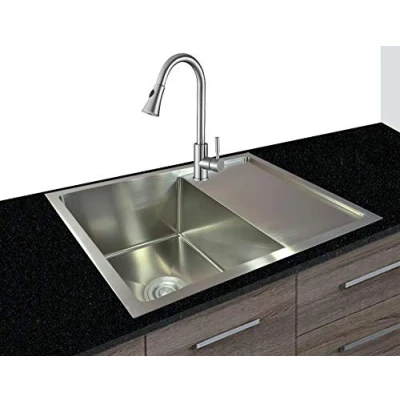 Imagen de Omeere Fregadero de acero inoxidable 304 18/8 0,8 mm,Fregadero empotrado 1 seno 65 x 50 22cm,Fregadero cocina, pequeña,rectangular (fregadero empotrado)