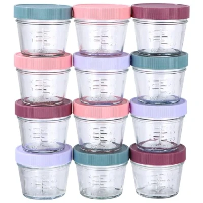 Imagen de PERMUST 12 Pack tarros de vidrio para almacenamiento alimentos Bebés Envases pequeños reutilizables 60 ml, en congelador con tapas Niños