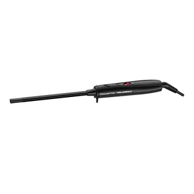 Imagen de Rowenta x Karl Lagerfeld CF311L Curls Forever Rizador de pelo extra estrecho 10 mm diámetro constante 180 C resultados duraderos revestimiento queratina y brillo negro/rojo