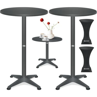 Imagen de KESSER® Juego de 2 mesas altas en 1, placa aluminio y acero inoxidable, altura regulable 70 cm/115 cm, mesa fiesta 60 cm diámetro, para interior exterior, recepción,