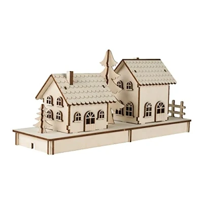 Imagen de Rayher Maqueta de casas madera, 51 piezas, con árboles y detalles, 31,7x9,4x14cm, 46300000