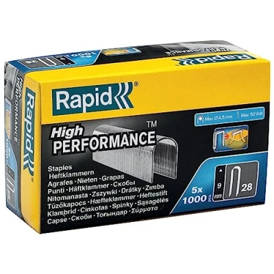 Imagen de Rapid Caja de Grapas Corona Redondeada para Cables Bajo Voltaje N.º28 Acero Galvanizado, 9 mm 5 x 1.000