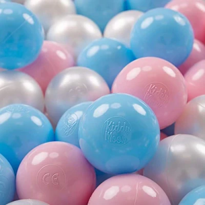 Imagen de KiddyMoon 700 ∅ 7Cm Bolas Colores De Plástico para Piscina Niños, Azul Celeste/Rosa Claro/Perla